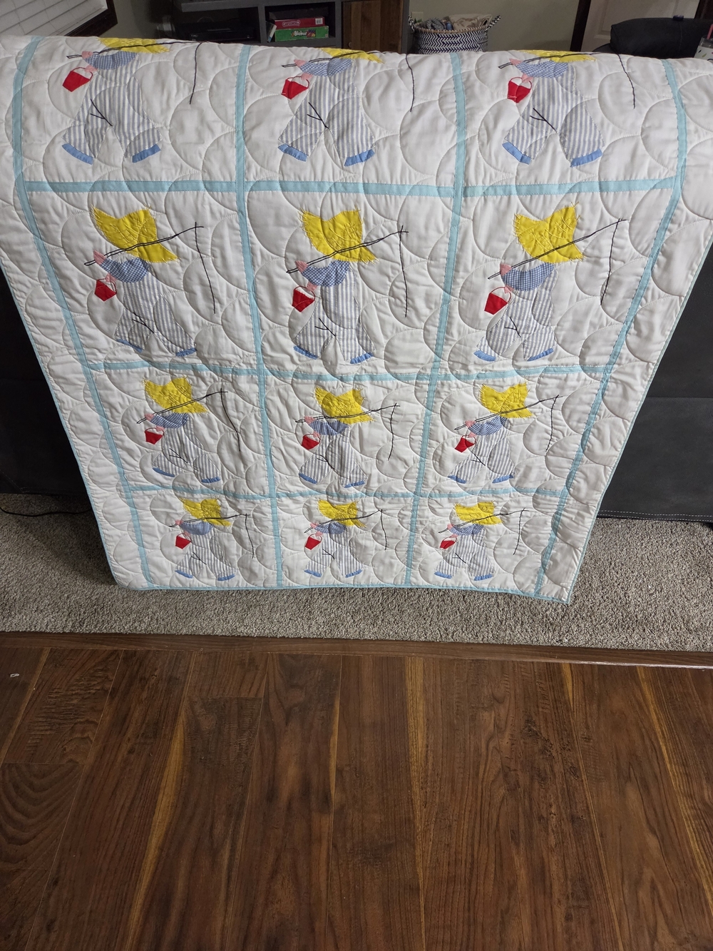 Handmade Fisherman Fred Patchwork Quilt - White with Yellow & Red Accents